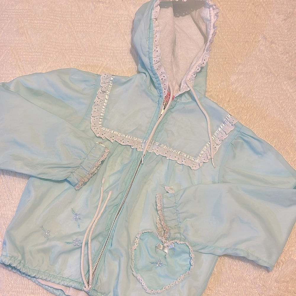Vintage Heart Warmers Girls Light Blue Ruffled Jacket